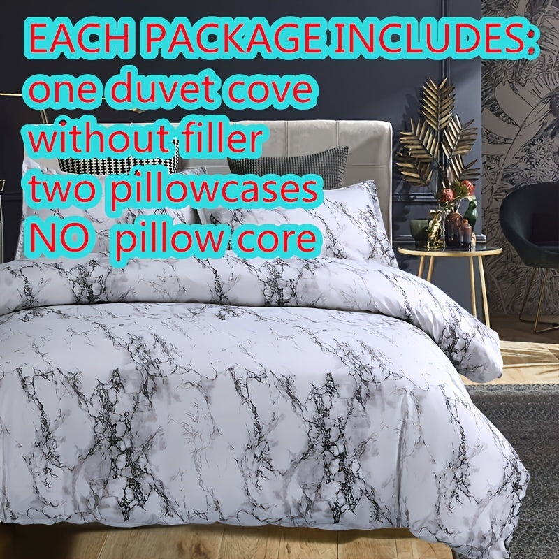 3-Piece Soft Marble Duvet Cover Set - Luxurious Microfiber Bedding for All Seasons, Hypoallergenic, Breathable, and Easy Care - Stylish Bedroom Blanket with 1 Duvet Cover and 1 Pillowcase