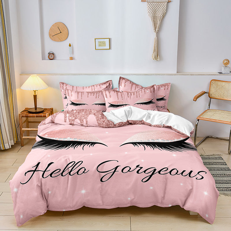 3pcs Fashion Duvet Cover Set, Eye Lash Pattern Bedding Set, Soft Duvet Cover, For Wedding Anniversary, For Bedroom, Guest Room (1*Duvet Cover + 2*Pillowcases, Without Core)