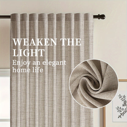 2pcs Contemporary Linen-Look Curtains - European Style, Light Filtering, UV Protection, Polyester Material, Solid Color, Machine Washable, for Living Room/Bedroom/Kitchen/Study, No Lining, Rod Pocket Hanging Type, Suitable for All Seasons