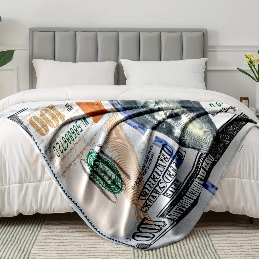 1pc, $100 HD Print Blanket Funny $100 Print Multi-Purpose HD Print Outdoor Beach Camping Living Room Sofa Pet Office Cover Blanket Flannel Blanket Cover Blanket Living Room Decorative Flannel