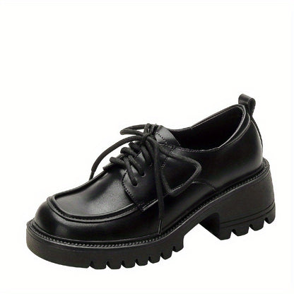 Stylish Womens Square Toe Platform Oxfords - Non Slip Rubber Soles, All-Match Black Lace Up Shoes with Man Made Materials and Comfortable Insoles for Spring Season