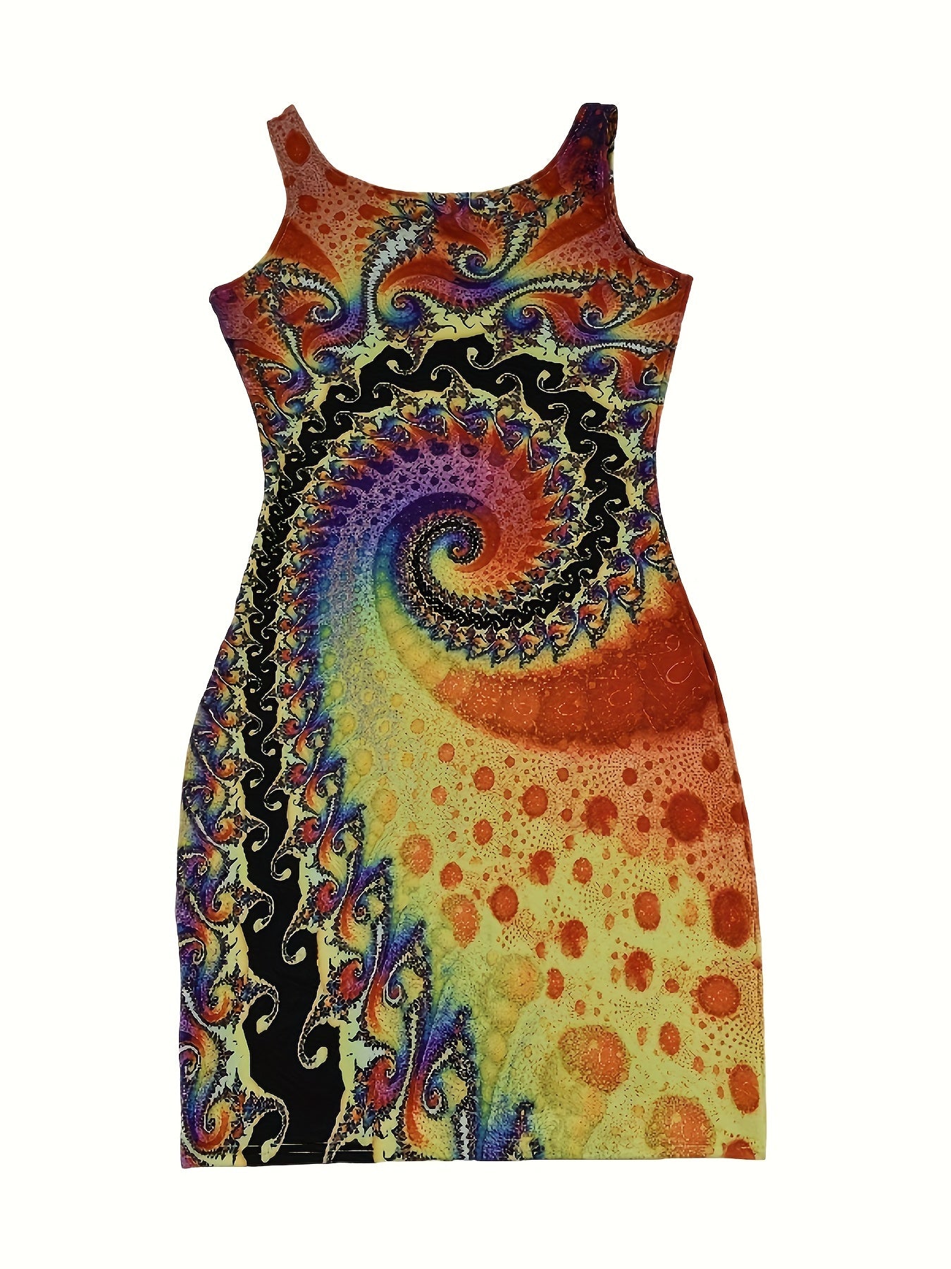 Flattering Abstract Print Sleeveless Tank Dress - Fashion-Forward Casual Style - Figure-Hugging Bodycon Fit - Perfect for Spring & Summer - Comfortable Crew Neckline - Womens Wardrobe Essential