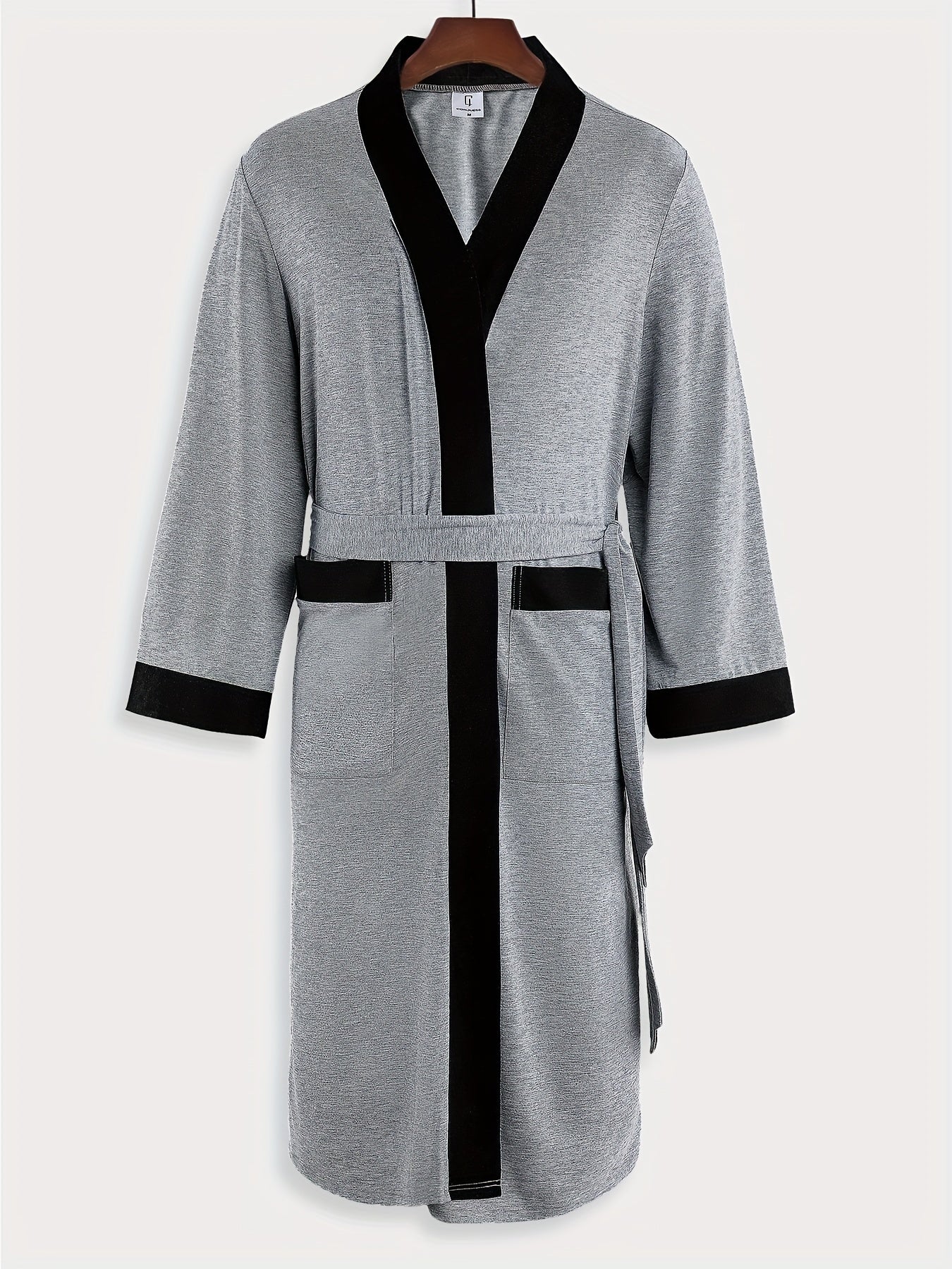 Mens Comfy Color Block Robe - Soft One-Piece Night-Robe with Spacious Pocket and Adjustable Lace-Up Closure - Perfect for Lounging Around the House in Pajamas After Bath or Shower