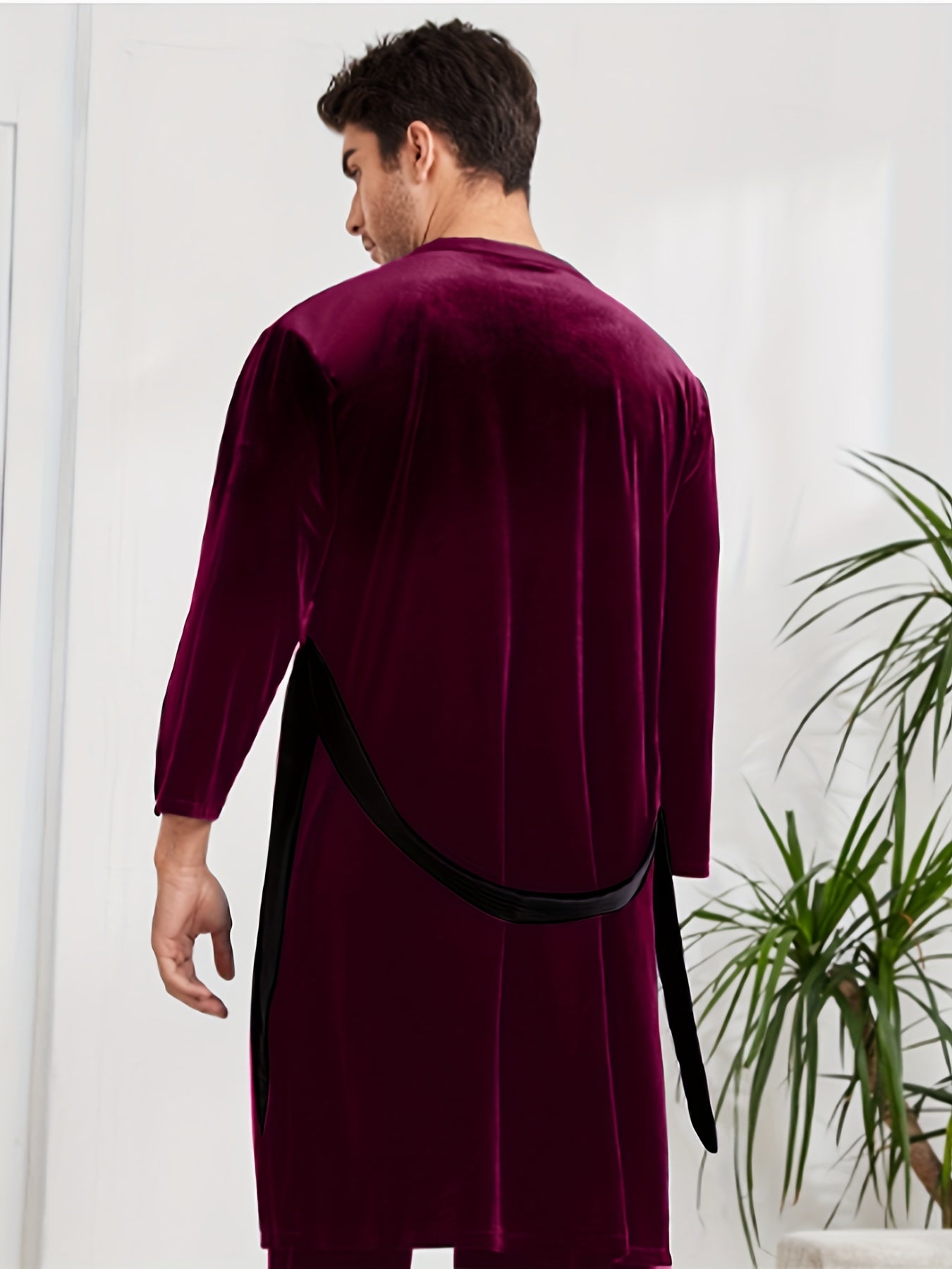 Men's Warm Flannel Soft Comfy Plain Color Robe For Home Pajamas Wear, Attractive Night-robe Sets After A Bath Fro A Good Night