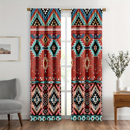 2-Panel Vintage Patterned Blackout Curtains - Boho Chic Rod Pocket Design for Bedroom, Office, Kitchen, Living Room, Study - Home Decor Essentials with Light Blocking Function