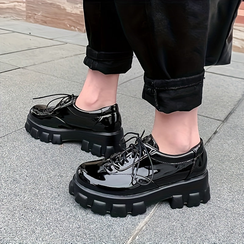 Womens Platform Oxford Shoes Chunky Platform Loafers Goth Buckle Shoes