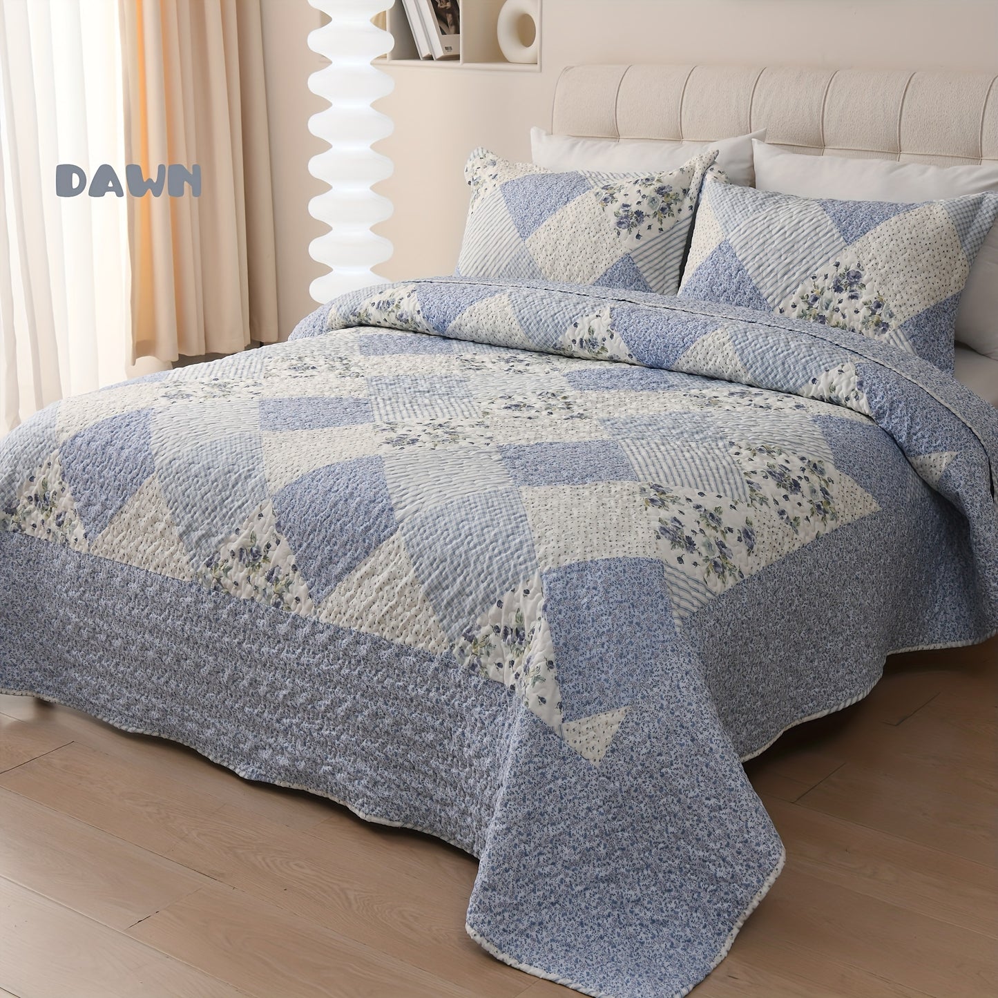 DAWN Bedding Set: Elegant Quilted Coverlet with Twin, Queen, and King Sizes, Soft and Breathable, Suitable for All Seasons - Includes 1 Twin Quilt, 2 Standard Shams, and 2 King Shams