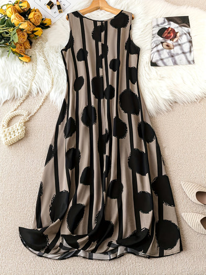 Plus Size Polka Dot Print Tank Dress, Elegant Sleeveless Dress For Spring & Summer, Women's Plus Size Clothing