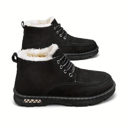Men's Fashion Snow Boots, Anti-skid Windproof High-top Lace-up Boots With Fuzzy Lining For Outdoor Walking Running Hiking, Autumn And Winter
