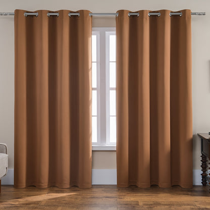 2PCS Holiday Daily Decoration Fabric Curtains, Grommet Top Solid Color Shading Curtain, Living Room Curtains, Bedroom Curtains, Office Home Decoration, Thermal Insulation Curtains