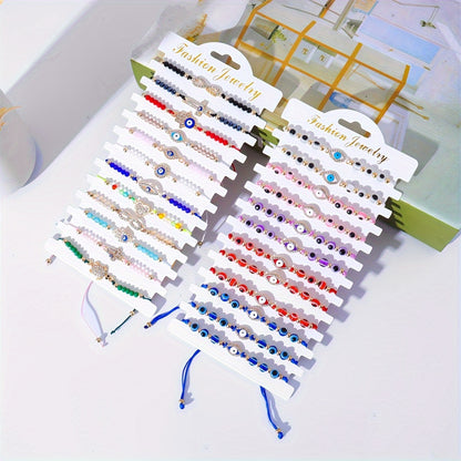 48 Pcs Lucky Evil Eye Jewelry Set - Mexican Hamsa Protection Bracelets & Anklets for Women, Girls & Boys - Stylish, Adjustable Charms, Perfect Gift Idea