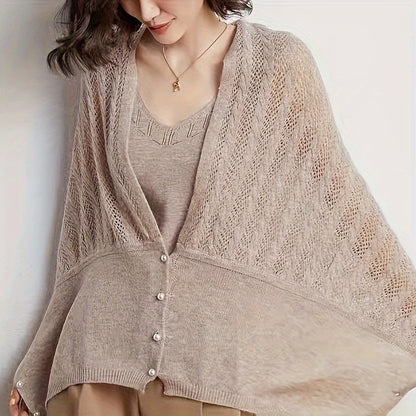 Luxurious Knitted Shawl Wrap - Soft, Twisted Flower Design with Faux Pearls, Versatile Autumn and Winter Accessory for Office, Casual Daily Wear, and Outdoor Activities - Perfect Gift for Women and Ladies