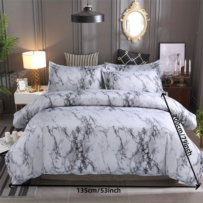 3-Piece Soft Marble Duvet Cover Set - Luxurious Microfiber Bedding for All Seasons, Hypoallergenic, Breathable, and Easy Care - Stylish Bedroom Blanket with 1 Duvet Cover and 1 Pillowcase