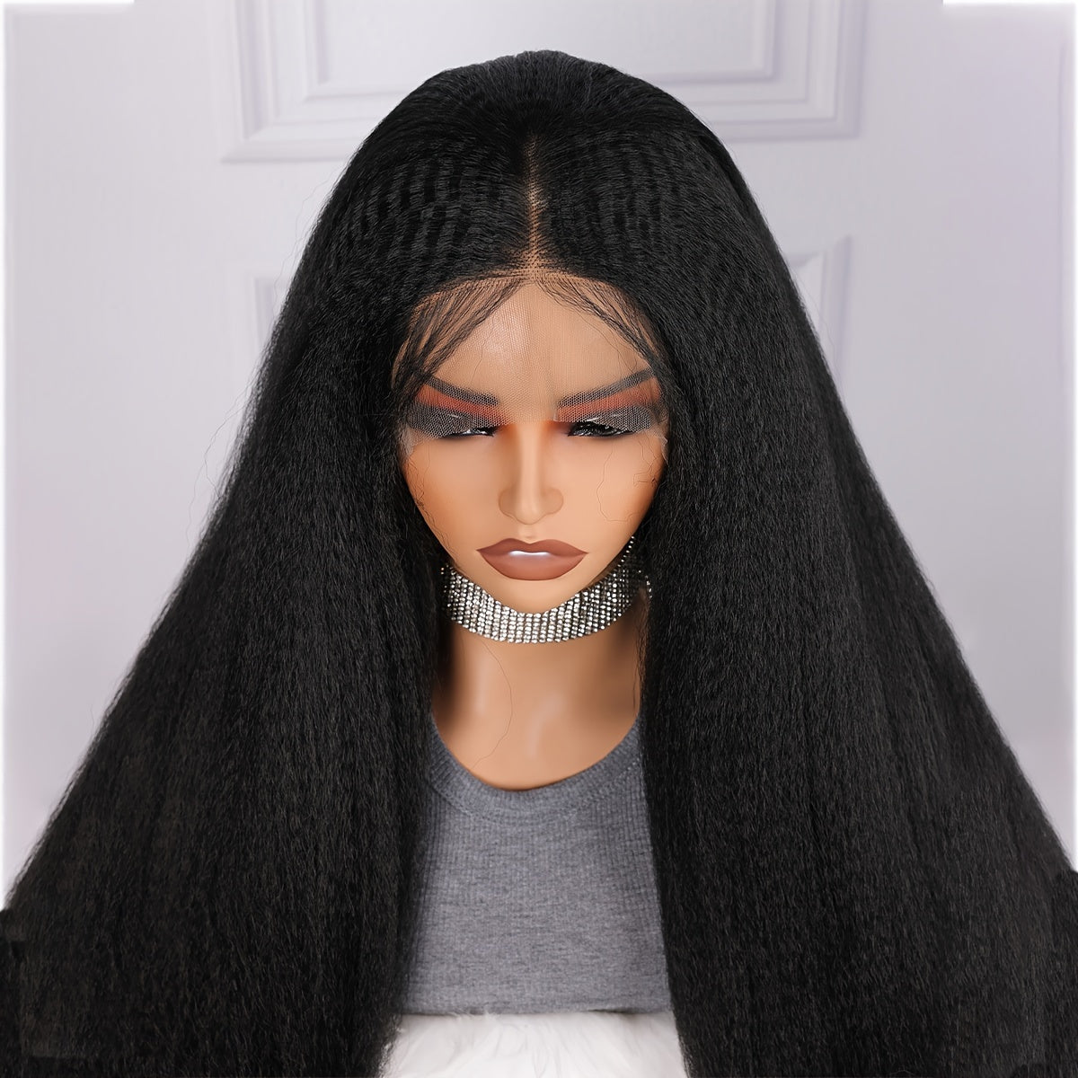 26 Inch Long Black Yaki Kinky Straight Synthetic Wig - Heat Resistant 13*4*1 Lace Front for Women - Perfect Daily Wear & Cosplay, Natural, Durable, Easy Style