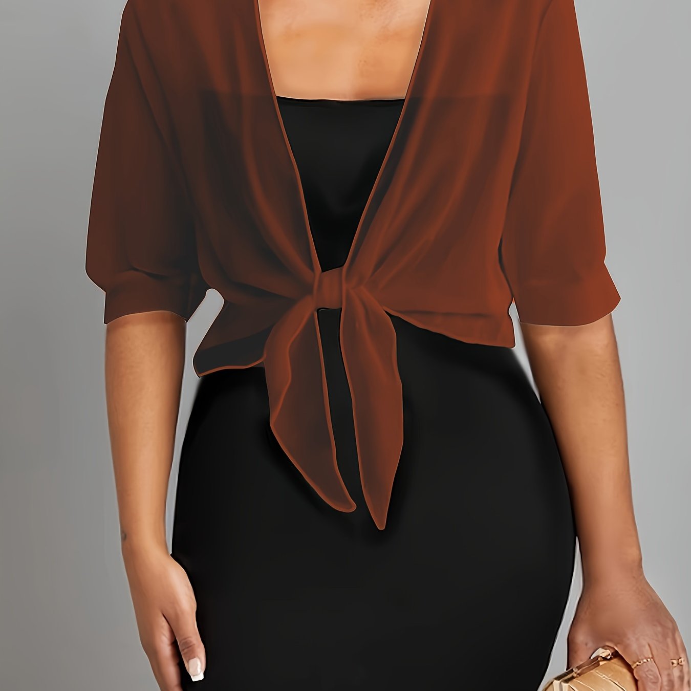 ZllKl Tie Front Semi-Sheer Blouse, Elegant Open Front Shawl Blouse, Women's Clothing