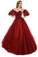 Sexy Backless Royal Blue A Line Prom Dresses  New Sequins Beads Sweetheart Corset Back Evening Quinceanera Gowns With Poet Sleeves BM3503