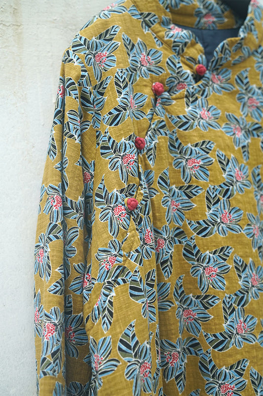 Left Bank fragrance style, retro printing thickened cotton cheongsam, winter cotton-padded dress M916