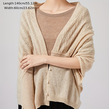 Luxurious Knitted Shawl Wrap - Soft, Twisted Flower Design with Faux Pearls, Versatile Autumn and Winter Accessory for Office, Casual Daily Wear, and Outdoor Activities - Perfect Gift for Women and Ladies