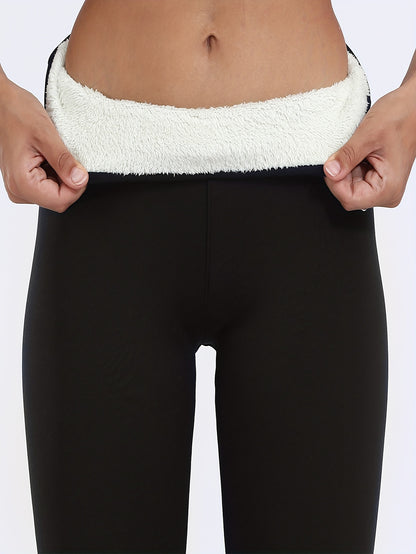Solid Fleece Skinny Leggings, Casual High Waist Thermal Leggings For Fall & Winter, Women's Clothing
