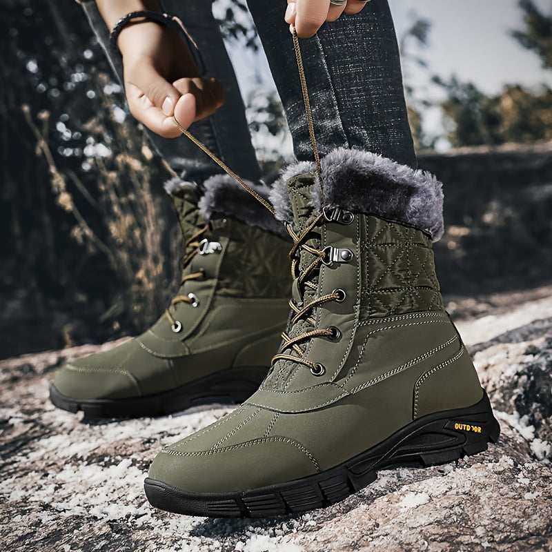 Men's Casual Snow Boots, Anti-skid Windproof High-top Lace-up Boots With Fuzzy Lining For Outdoor, Autumn And Winter