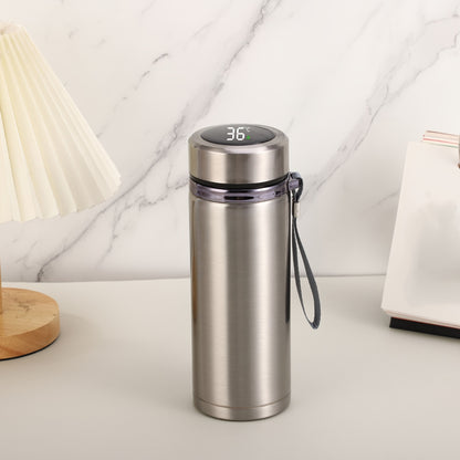 1pc Vibrant Gradient Color Insulated Travel Mug - Outdoor Recreation Camping & Hiking Essential - Temperature Display, Long-Lasting Thermal Cup with Carry Strap, Gift-Ready, Perfect for Hot and Cold Beverages, Home, Office, and Outdoor Adventures
