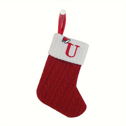 Classic Initial Mini Christmas Stockings, 1pc, Embroidered Alphabet Knit Red and White Themed Socks for Home, Christmas Tree, Mantel Decoration, No Feathers, Polyester - Festive Holiday Decor