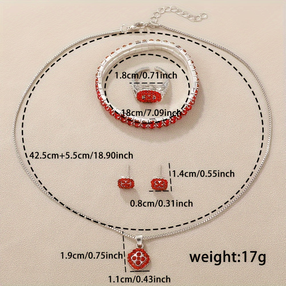 6 Pcs Sparkling Round Rhinestone Quartz Watches - Zinc Alloy Strap, Pointer, and Dial - Elegant Jewelry Gift Set for Women with Matching Necklace and Earrings