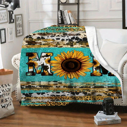 1pc Cozy Sunflower Cow Print Flannel Blanket - Soft, Plush, and Warm Throw for Travel, Sofa, Bed, Office, and Home Decor - Perfect Birthday and Holiday Gift for Mom, Available All Year Round