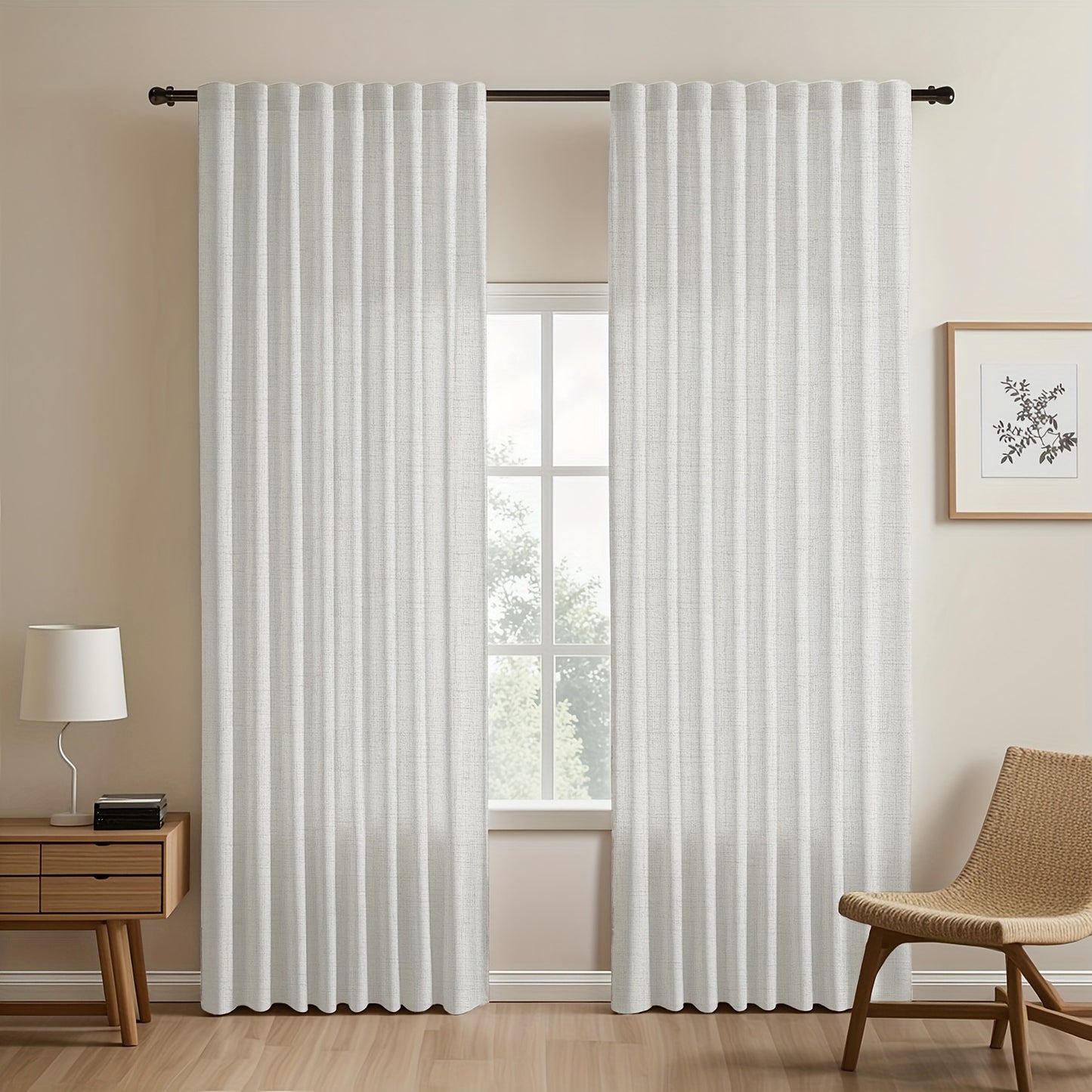 2pcs Contemporary Linen-Look Curtains - European Style, Light Filtering, UV Protection, Polyester Material, Solid Color, Machine Washable, for Living Room/Bedroom/Kitchen/Study, No Lining, Rod Pocket Hanging Type, Suitable for All Seasons