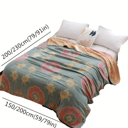 1pc Soft & Comfortable Peony Pattern Cotton Jacquard Blanket - Five-Layer Cotton Yarn Construction, Suitable for All Seasons, Perfect for Adult Sofa Nap Blanket, Four Seasons Blanket - 100% Cotton, Gentle on Skin, Breathable, and Absorbent