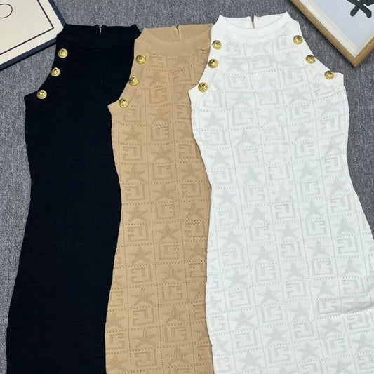 Women's knitted dress letter hollow sleeveless vest dress summer temperament dress