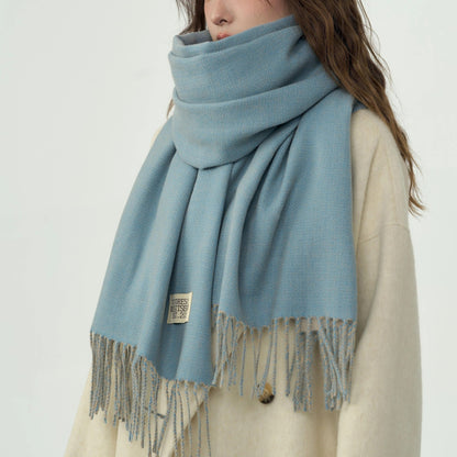 Double-Sided Two-Color Scarf - Soft, Warm, and Windproof Knitted Shawl for Unisex - Autumn Winter Coldproof Neck Guard with Tassel