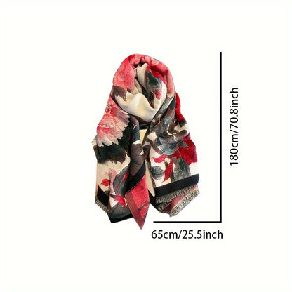 Vintage Floral Pattern Soft Shawl Scarf - Elegant, Warm, Fringe, Windproof, Coldproof, Autumn Winter Essential - Perfect for Outdoor Activities, Casual Wear, and Gift Giving