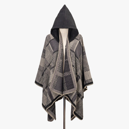 Cozy Oversized Hoodie Scarf Blanket - Stylish Boho Geometric Print with Tassels - Ultra-Soft Warm Cape for Outdoor Adventures, Windproof & Thick Cardigan Shawl