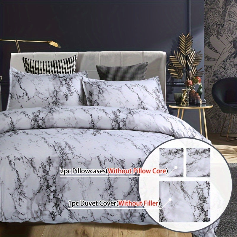 3-Piece Soft Marble Duvet Cover Set - Luxurious Microfiber Bedding for All Seasons, Hypoallergenic, Breathable, and Easy Care - Stylish Bedroom Blanket with 1 Duvet Cover and 1 Pillowcase