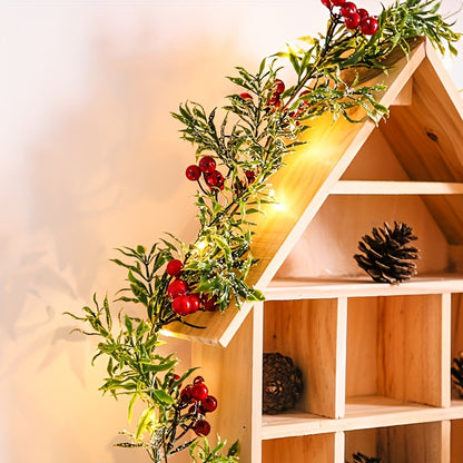 78.74" Pre-Lit Christmas Garland with Red Berries & Green Holly - Battery Operated, Indoor Xmas Decor for Mantle, Fireplace, Stairs