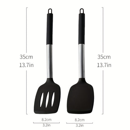 2pcs, Turner, Silicone Solid Spatula, Silicone Slotted Turner, Cooking Spatula, Non-Stick Cooking Turner, Pancakes Frying Pan Shovel, Cooking Utensils, Kitchen Utensils, Apartment Essentials, College Dorm Essentials, Tools