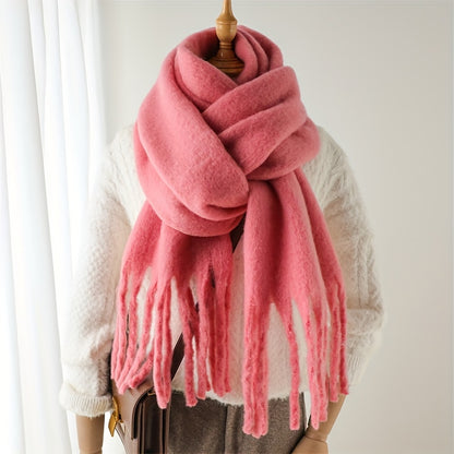 Fluffy Chunky Scarf - Luxurious Imitation Cashmere, Ultra-Soft and Cozy, Timeless Solid Color Design, Elegant and Sophisticated, Generously Long with Fashionable Tassel, Thickened for Extra Warmth, Cold-Weather Ready, Versatile and Easy to Style - Perfect