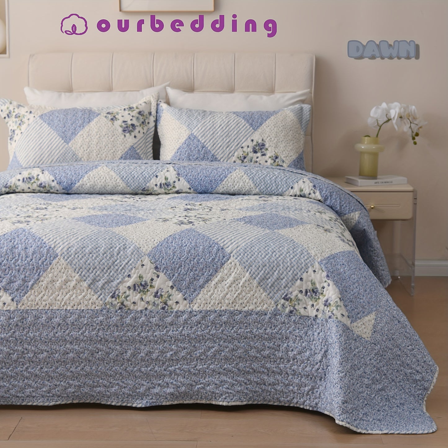 DAWN Bedding Set: Elegant Quilted Coverlet with Twin, Queen, and King Sizes, Soft and Breathable, Suitable for All Seasons - Includes 1 Twin Quilt, 2 Standard Shams, and 2 King Shams
