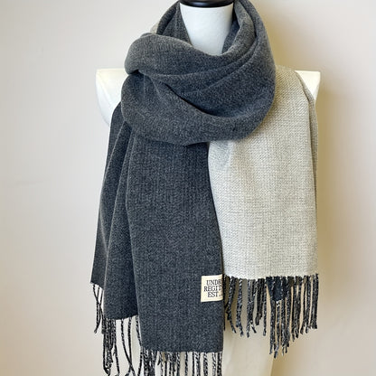 Double-Sided Two-Color Scarf - Soft, Warm, and Windproof Knitted Shawl for Unisex - Autumn Winter Coldproof Neck Guard with Tassel