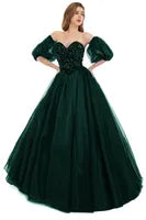 Sexy Backless Royal Blue A Line Prom Dresses  New Sequins Beads Sweetheart Corset Back Evening Quinceanera Gowns With Poet Sleeves BM3503