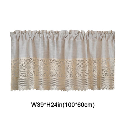 1pc Vintage Half Curtain - Crochet Hollow Short Curtain with Cotton Linen Splicing, Rod Pocket Top, Perfect for Small Window, Restaurant, Kitchen, Cafe, Living Room, Office, and Home Decor