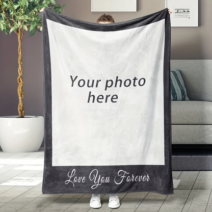 1pc Customizable Photo Flannel Blanket - Soft, Cozy, Multi-Purpose Throw for Holiday, Outdoor, Beach, Camping, Living Room, Sofa, Pet, Office - Unique Gift Idea with Personalized Touch