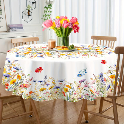 1pc Charming Watercolor Floral Tablecloth - Fresh Pastoral Wheat Motif - Seasonal Rectangle Table Cover for Spring Picnics & Holiday Celebrations, Elegant Home Decor