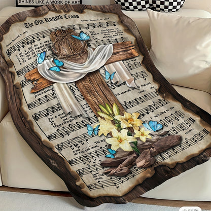 1pc Music Cross Series Butterfly Decorative Soft Warm Throw Blanket - Ultra Cozy Nap Blanket for Couch, Sofa, Office, Bed, Camping, Travel - Multi-Purpose Gift for All Seasons, Perfect for Indoor and Outdoor Use