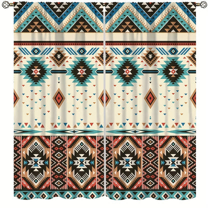 2-Panel Vintage Patterned Blackout Curtains - Boho Chic Rod Pocket Design for Bedroom, Office, Kitchen, Living Room, Study - Home Decor Essentials with Light Blocking Function