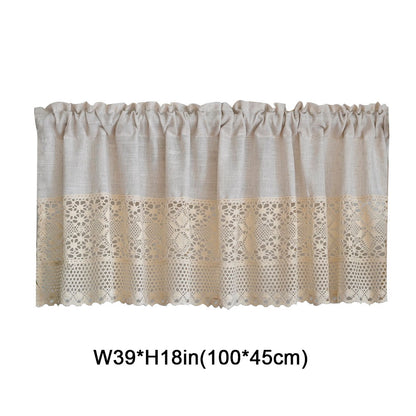 1pc Vintage Half Curtain - Crochet Hollow Short Curtain with Cotton Linen Splicing, Rod Pocket Top, Perfect for Small Window, Restaurant, Kitchen, Cafe, Living Room, Office, and Home Decor