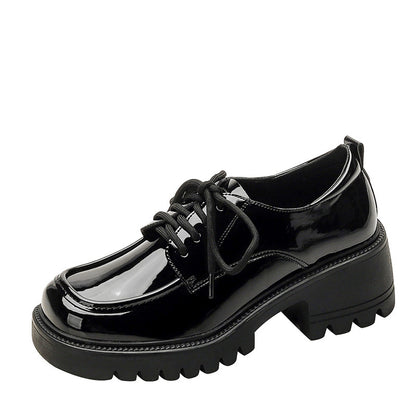 Stylish Womens Square Toe Platform Oxfords - Non Slip Rubber Soles, All-Match Black Lace Up Shoes with Man Made Materials and Comfortable Insoles for Spring Season