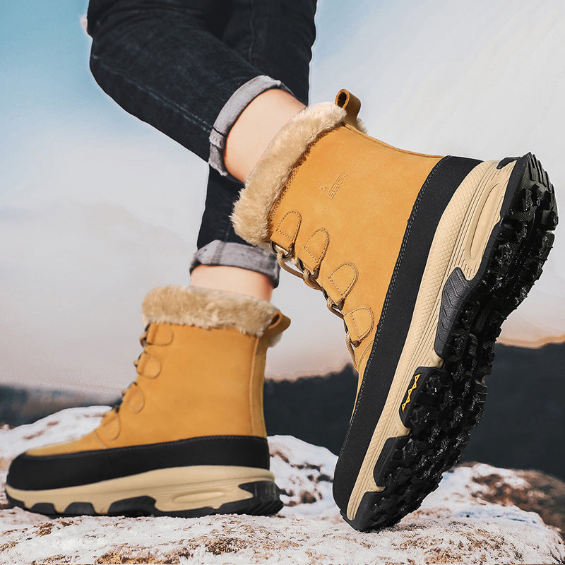 Men's High Top Warm Fleece Anti-skid Lace Up Hiking Snow Boots