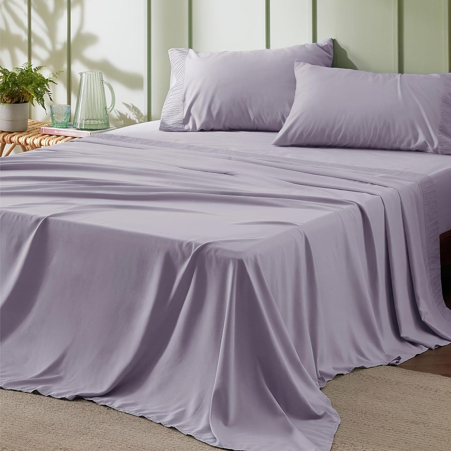 4pcs Luxurious Microfiber Sheet Set - 14" Deep Pocket, Exquisite Pinch Pleat, Shrink-Resistant, Fade-Resistant, Soft & Comfortable Bedding Set With Pillowcase, Flat Sheet, Fitted Sheet - Modern Design For All Season, Dorm Bedding For College Set